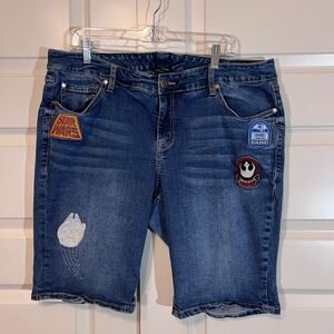 Her Universe Star Wars Denim Shorts with R2D2 Rebel Alliance Patches, Size 20